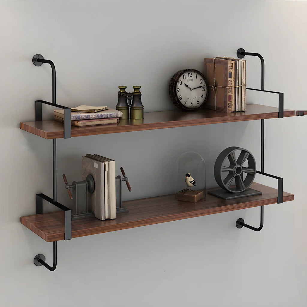 Industrial Wide 3-Tier Wooden Floating Bookcase