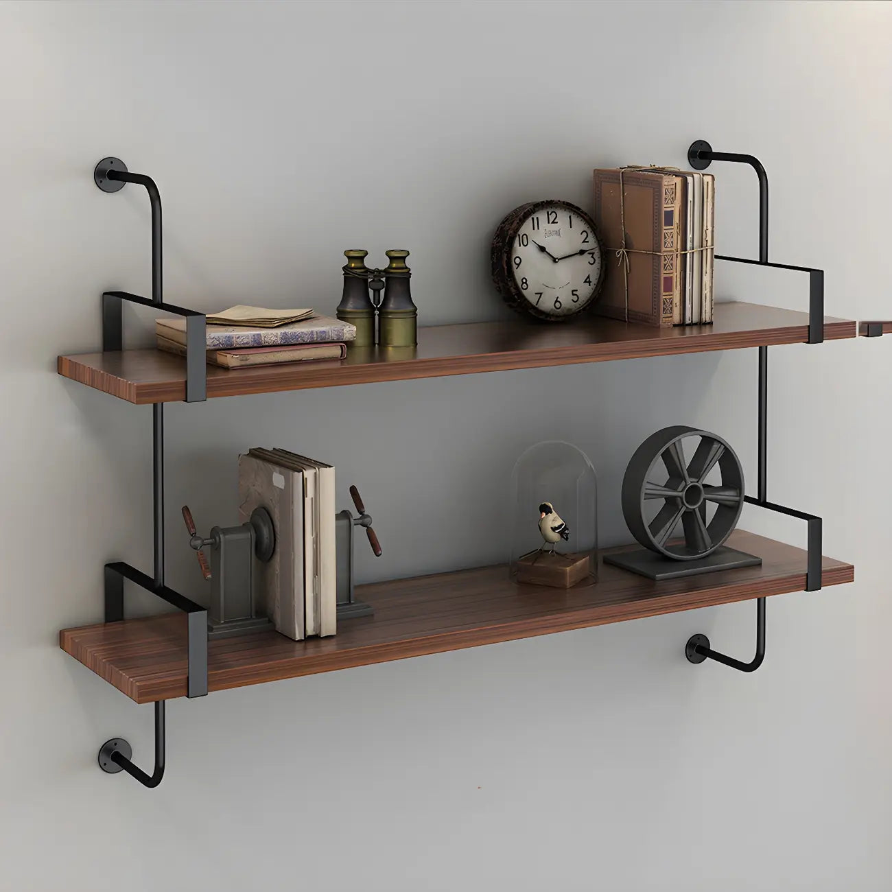 Industrial Wide 3-Tier Wooden Floating Bookcase