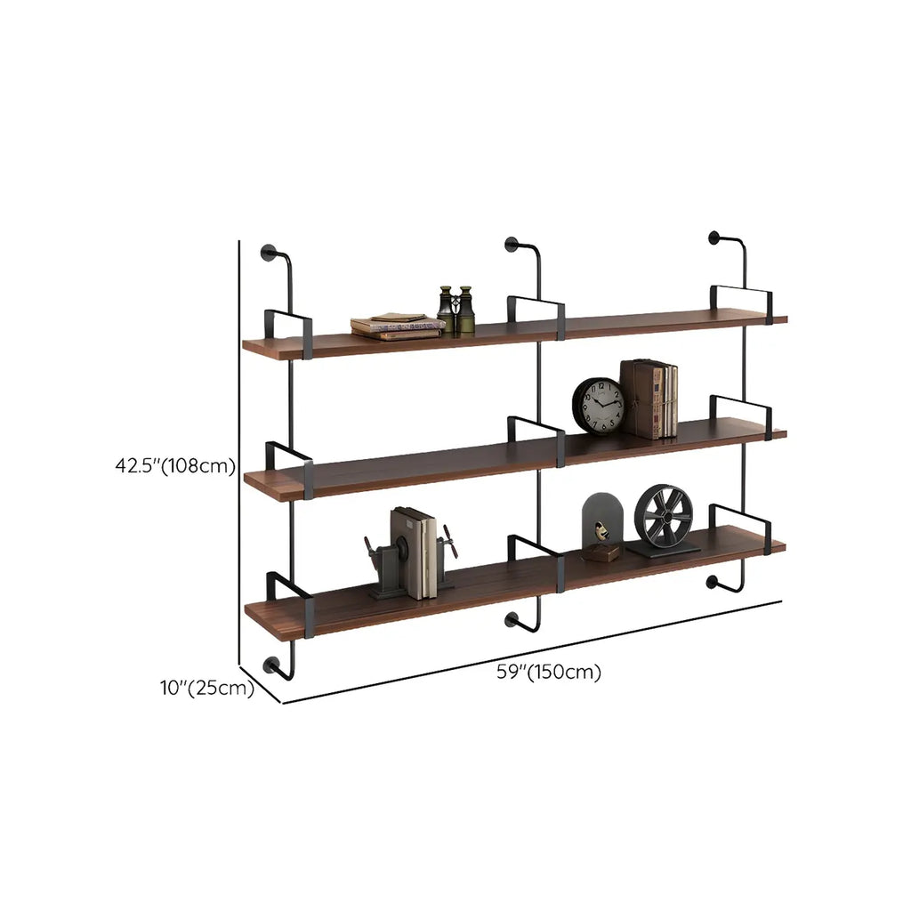 Industrial Wide 3-Tier Wooden Floating Bookcase