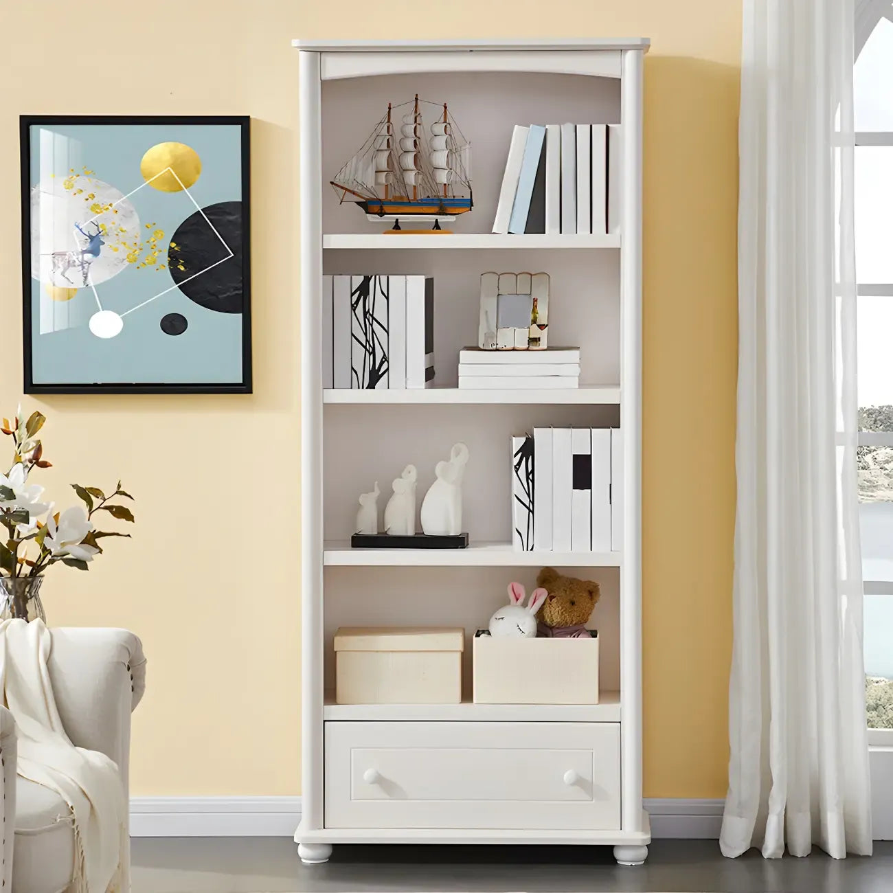 Modern Wooden Bookcase with Shelves for Living Room