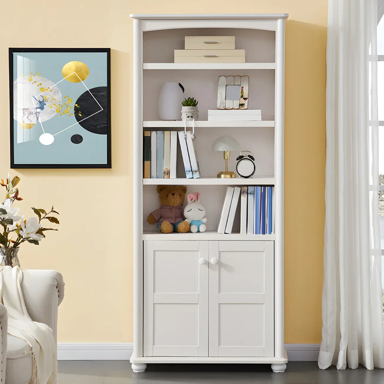 Modern Wooden Bookcase with Shelves for Living Room