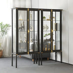 Black Metal Glass Shelves Display Cabinet with Lights