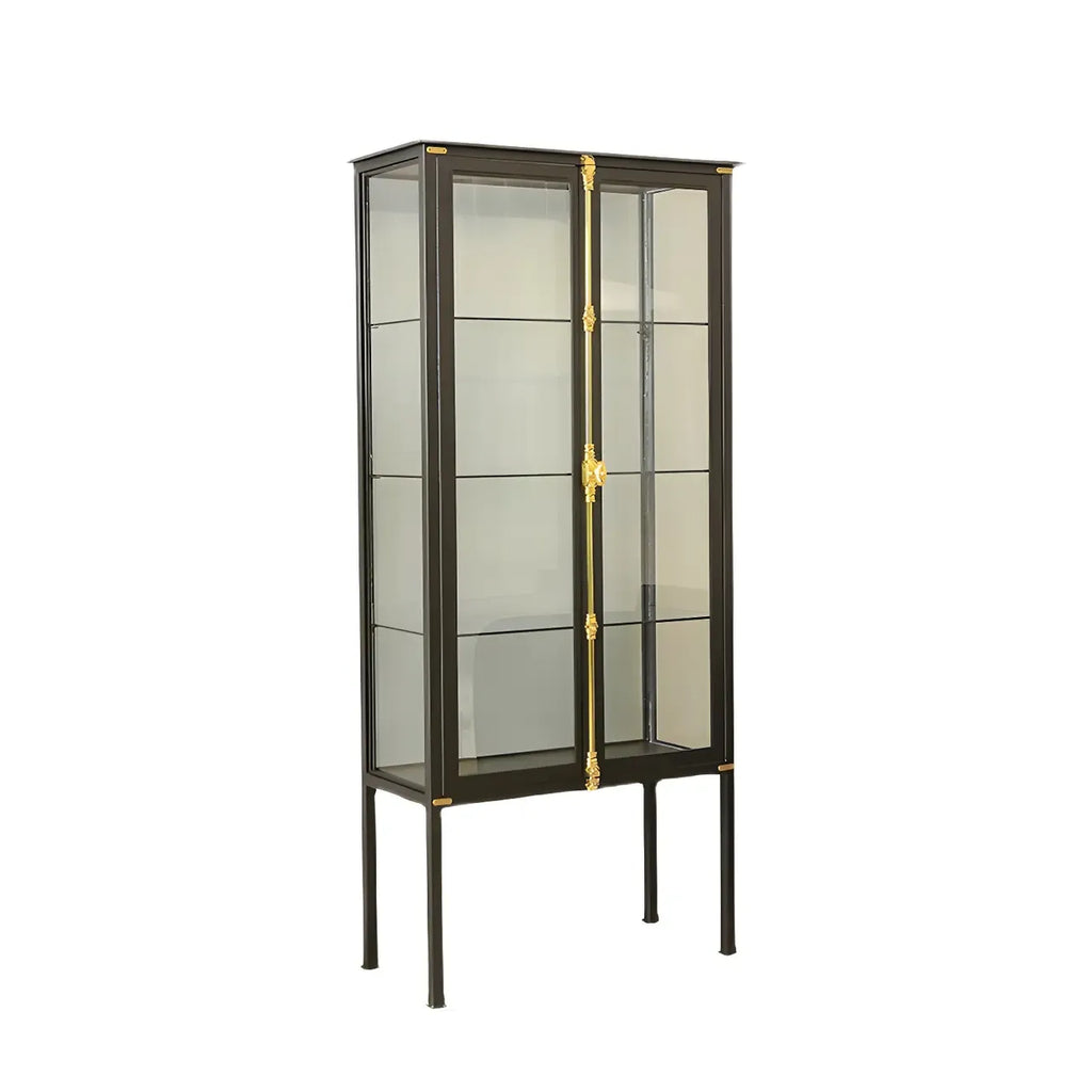 Black Metal Glass Shelves Display Cabinet with Lights