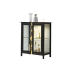 Black Metal Glass Shelves Display Cabinet with Lights