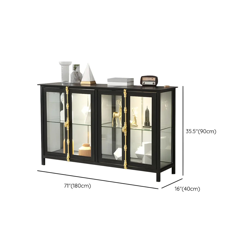 Black Metal Glass Shelves Display Cabinet with Lights