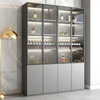 Grey Wooden Glass Doors Display Cabinet with Drawers
