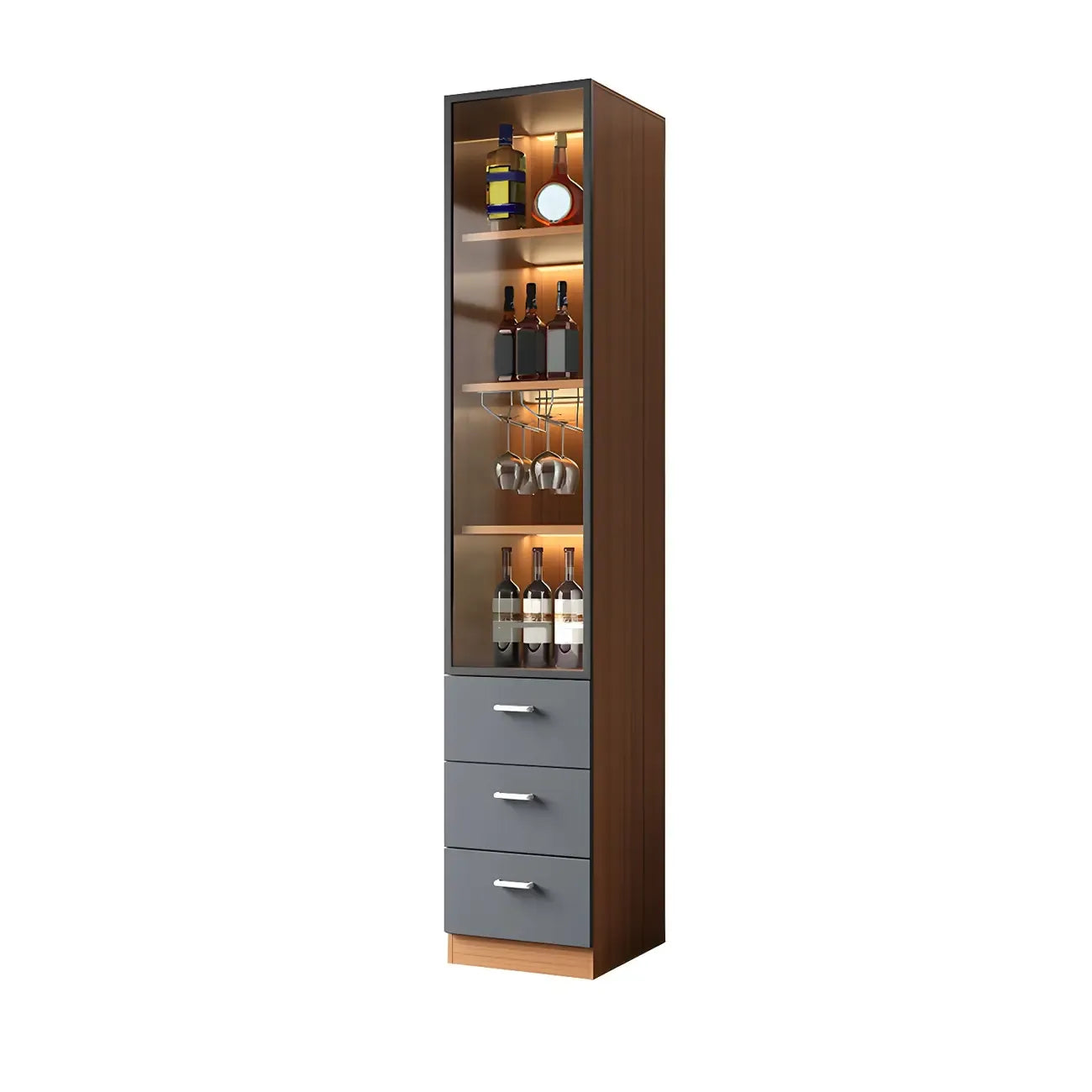 Grey Wooden Glass Doors Display Cabinet with Drawers