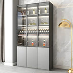 Grey Wooden Glass Doors Display Cabinet with Drawers