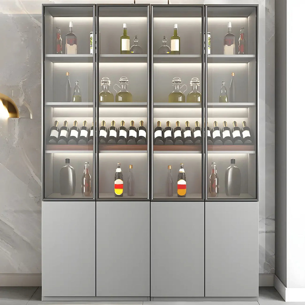 Grey Wooden Glass Doors Display Cabinet with Drawers