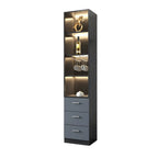 Grey Wooden Glass Doors Display Cabinet with Drawers