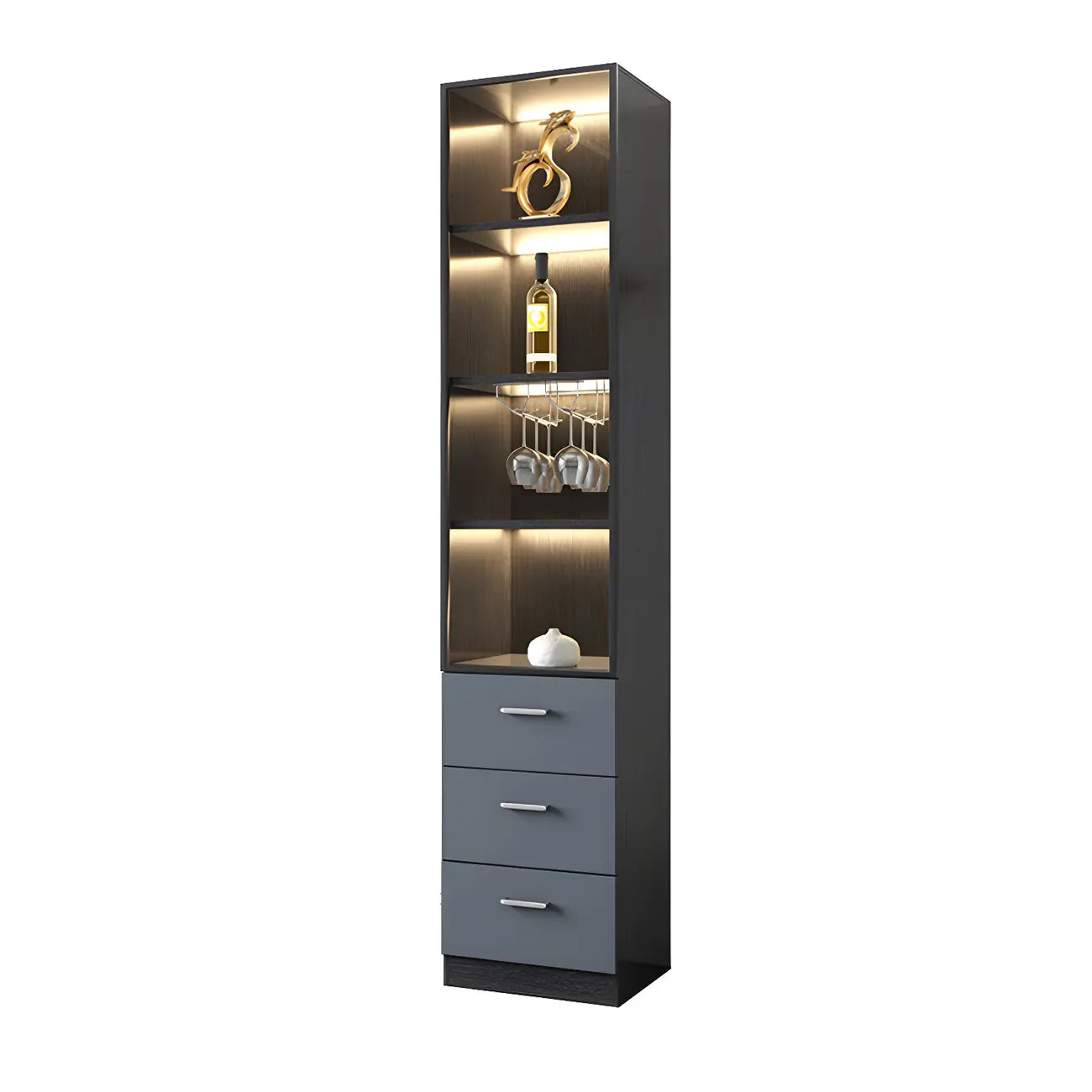 Grey Wooden Glass Doors Display Cabinet with Drawers