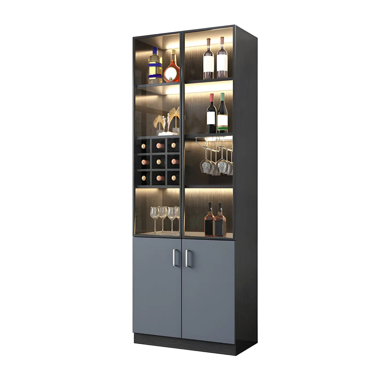 Grey Wooden Glass Doors Display Cabinet with Drawers