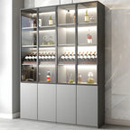 Grey Wooden Glass Doors Display Cabinet with Drawers