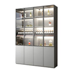 Grey Wooden Glass Doors Display Cabinet with Drawers