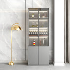 Grey Wooden Glass Doors Display Cabinet with Drawers