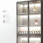 Grey Wooden Glass Doors Display Cabinet with Drawers