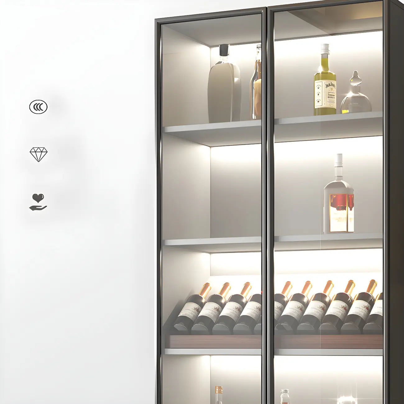 Grey Wooden Glass Doors Display Cabinet with Drawers