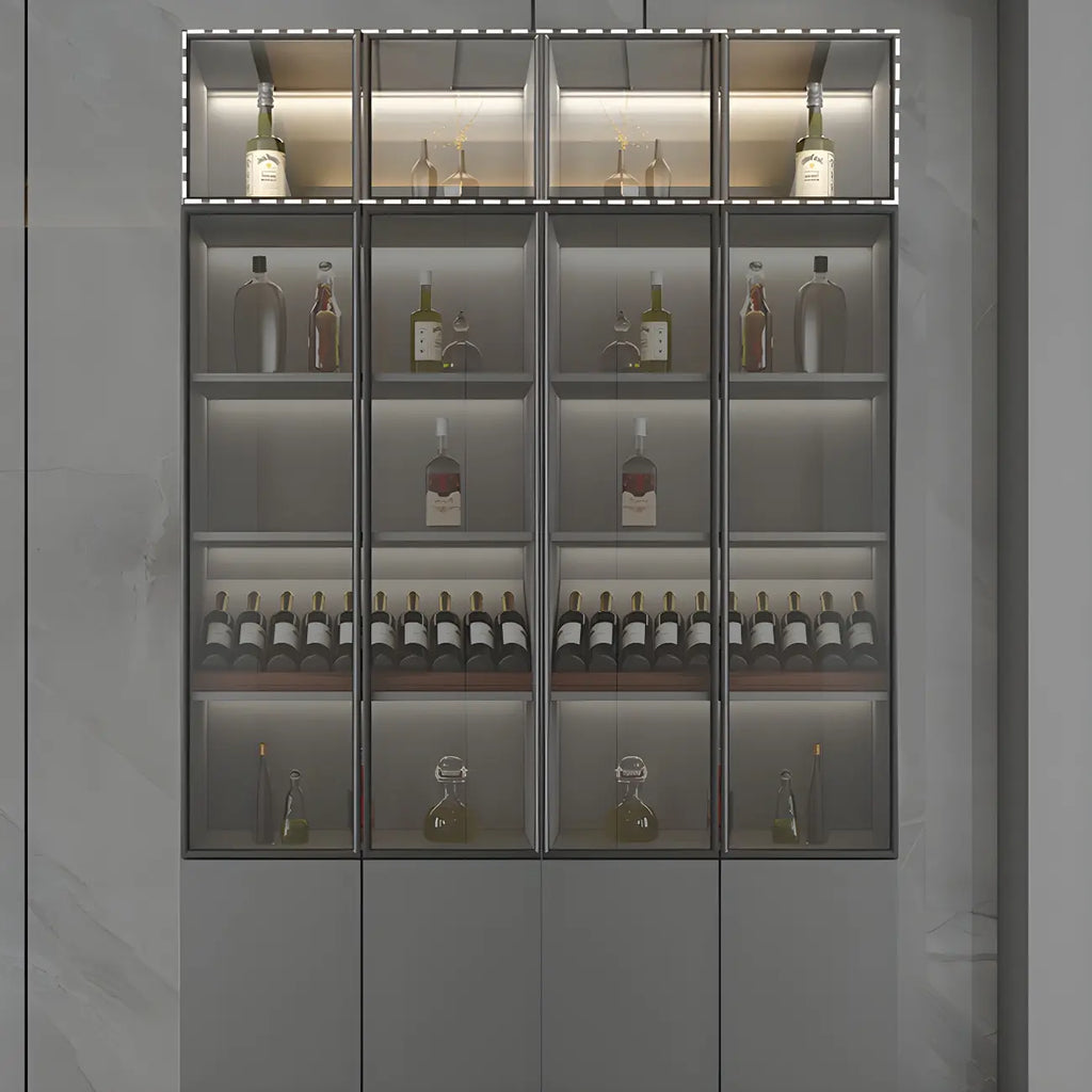 Grey Wooden Glass Doors Display Cabinet with Drawers