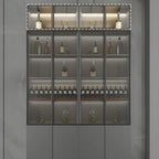 Grey Wooden Glass Doors Display Cabinet with Drawers