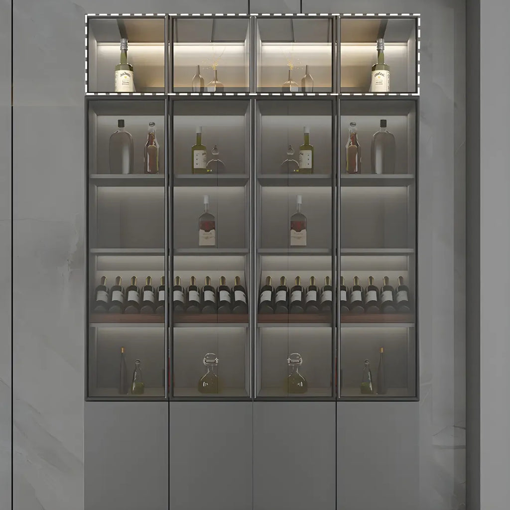 Grey Wooden Glass Doors Display Cabinet with Drawers
