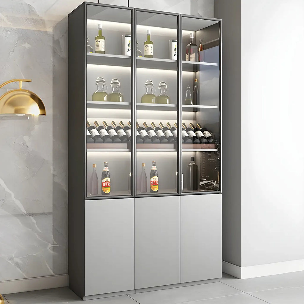 Grey Wooden Glass Doors Display Cabinet with Drawers