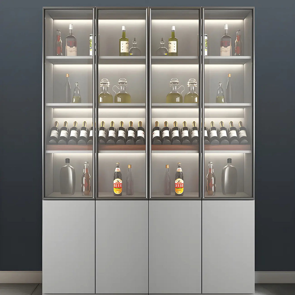 Grey Wooden Glass Doors Display Cabinet with Drawers