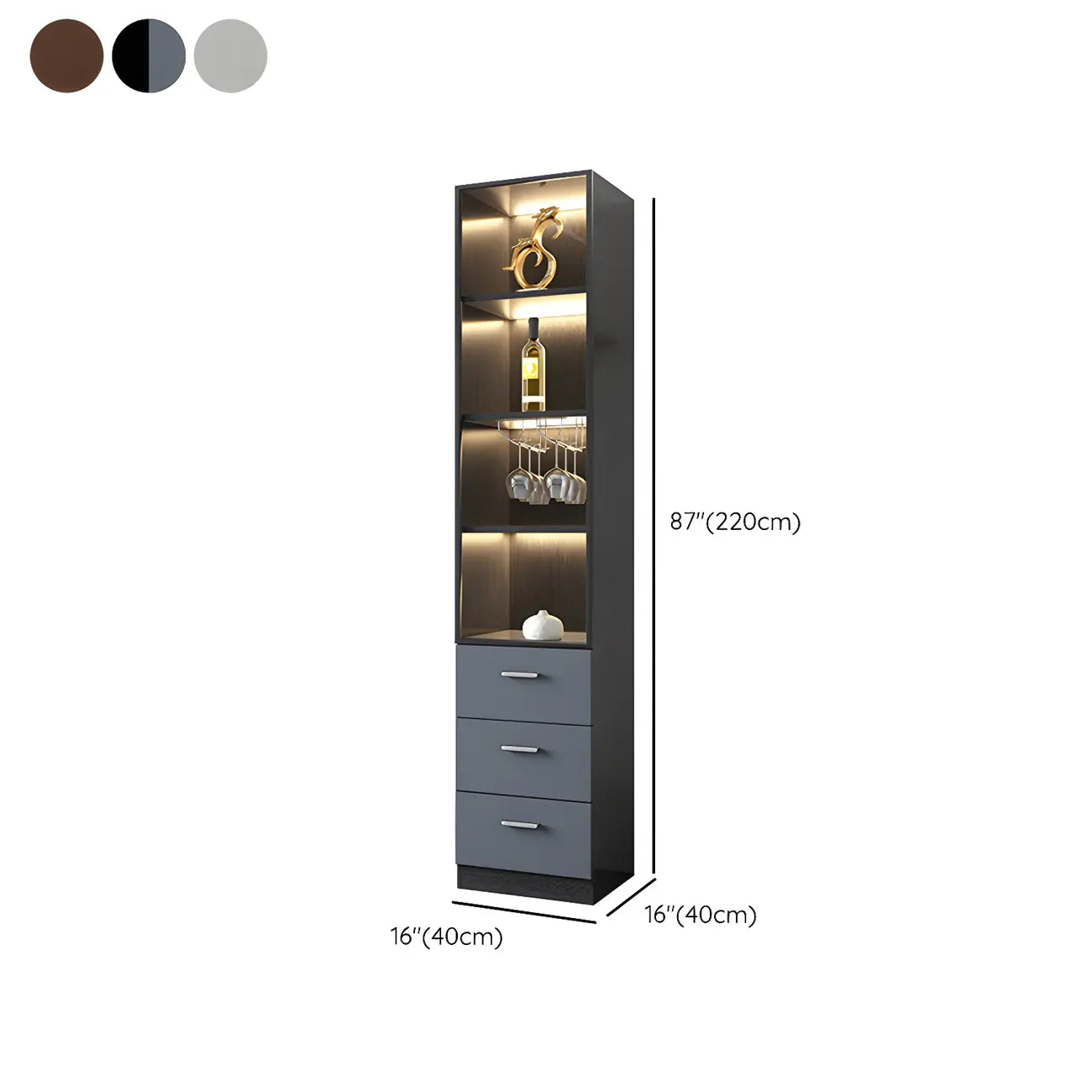 Grey Wooden Glass Doors Display Cabinet with Drawers