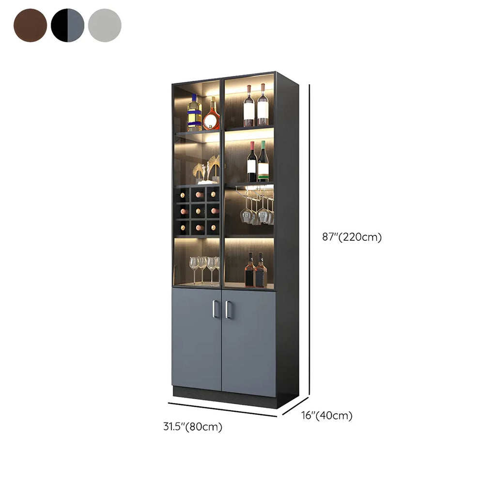 Grey Wooden Glass Doors Display Cabinet with Drawers