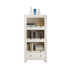 Modish White Wooden Bookcase with Glass Doors