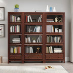 Modish White Wooden Bookcase with Glass Doors