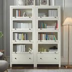 Modish White Wooden Bookcase with Glass Doors