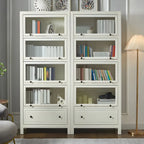Modish White Wooden Bookcase with Glass Doors