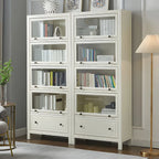 Modish White Wooden Bookcase with Glass Doors
