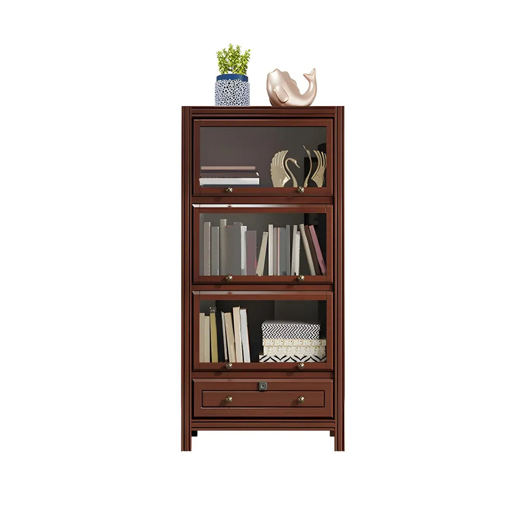 Modish White Wooden Bookcase with Glass Doors