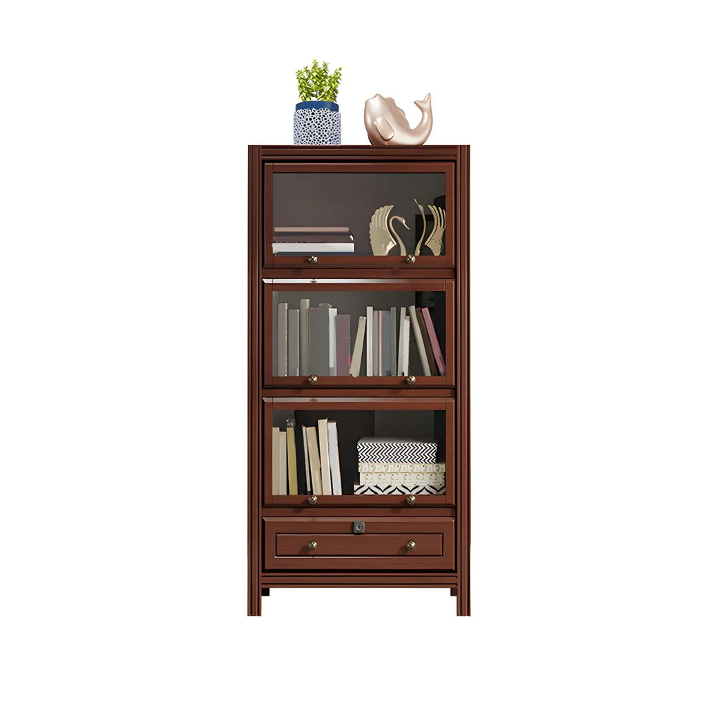 Modish White Wooden Bookcase with Glass Doors