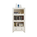 Modish White Wooden Bookcase with Glass Doors