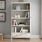 Modish White Wooden Bookcase with Glass Doors