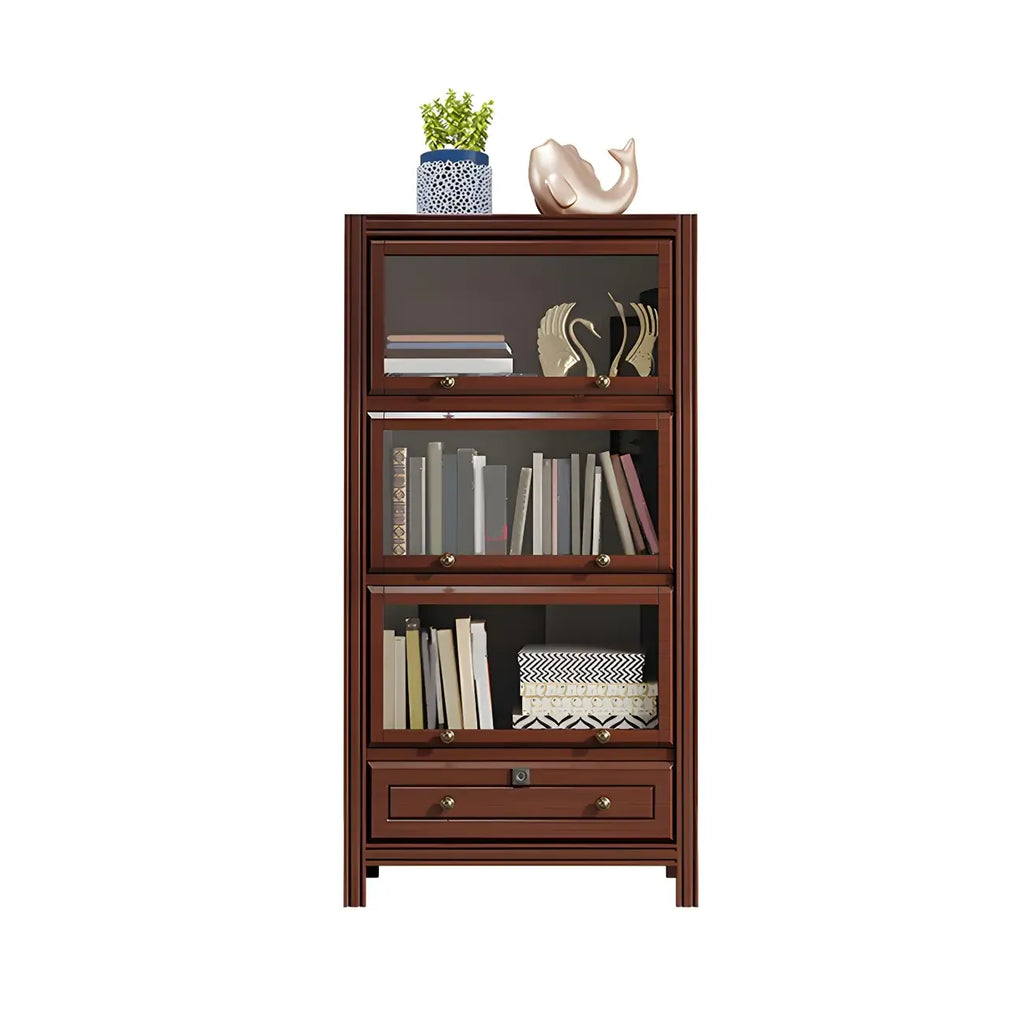 Modish White Wooden Bookcase with Glass Doors