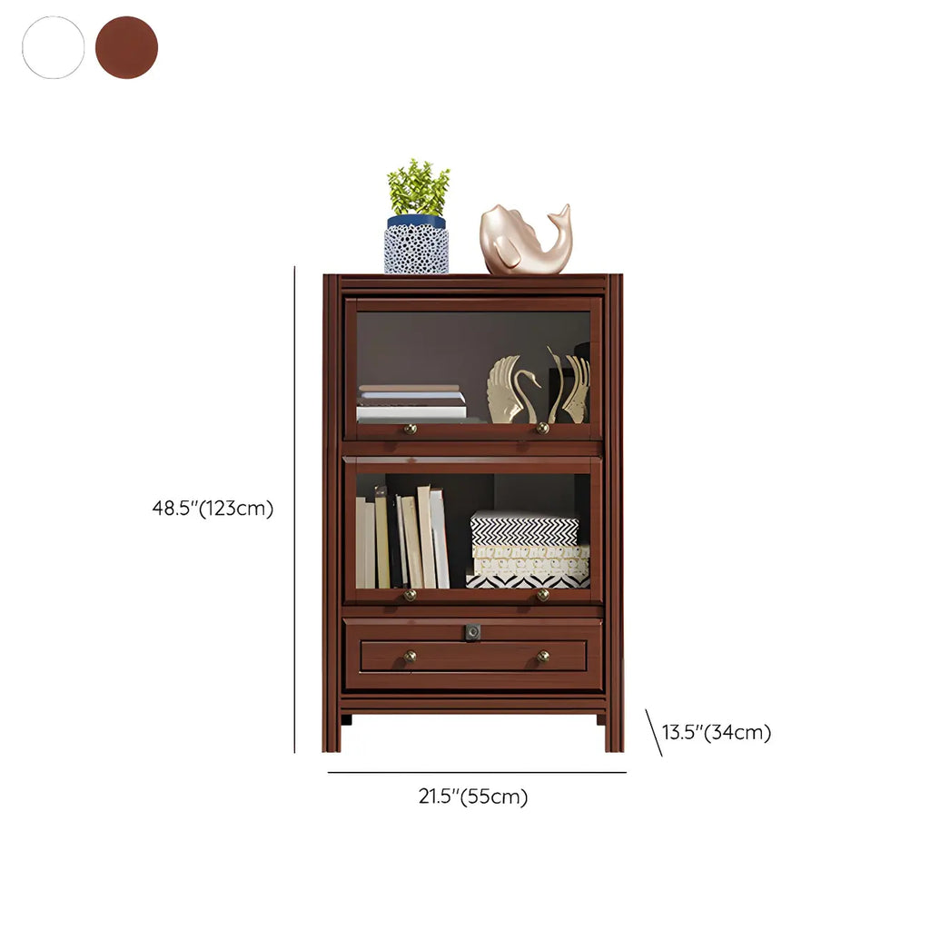 Modish White Wooden Bookcase with Glass Doors