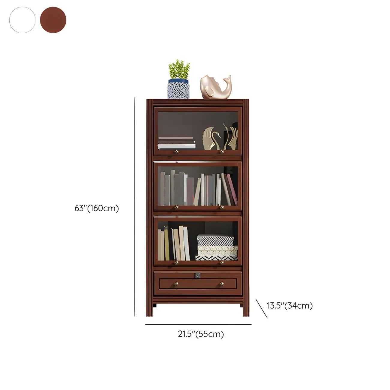 Modish White Wooden Bookcase with Glass Doors