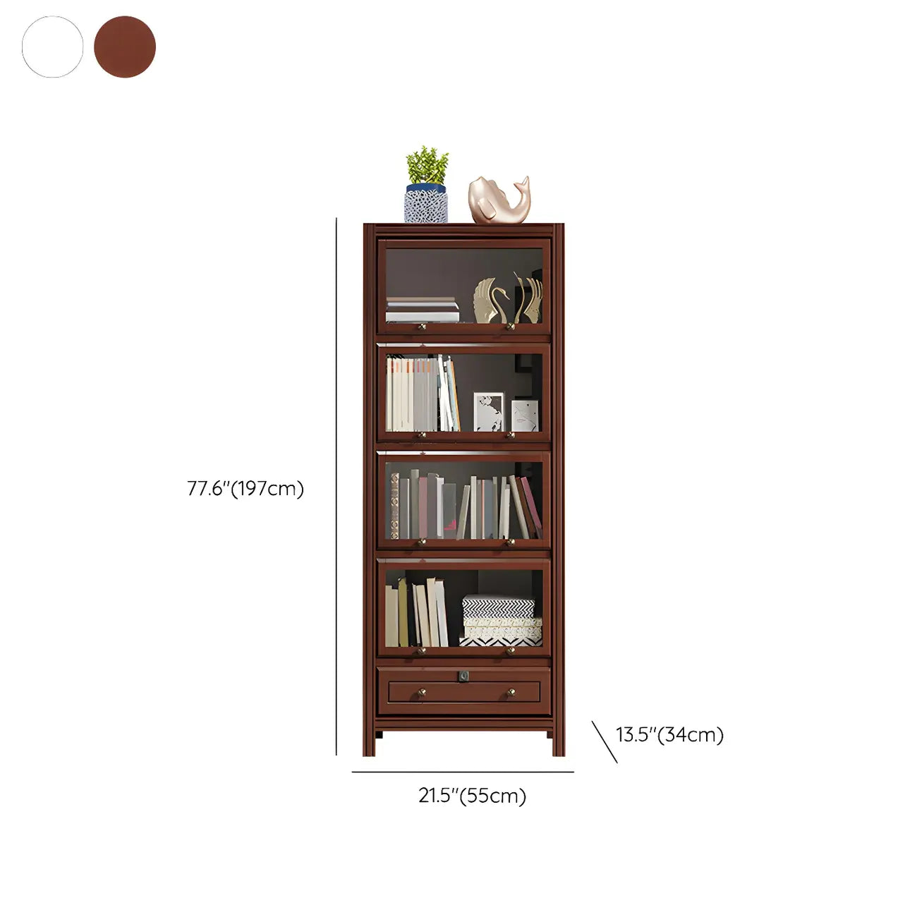 Modish White Wooden Bookcase with Glass Doors