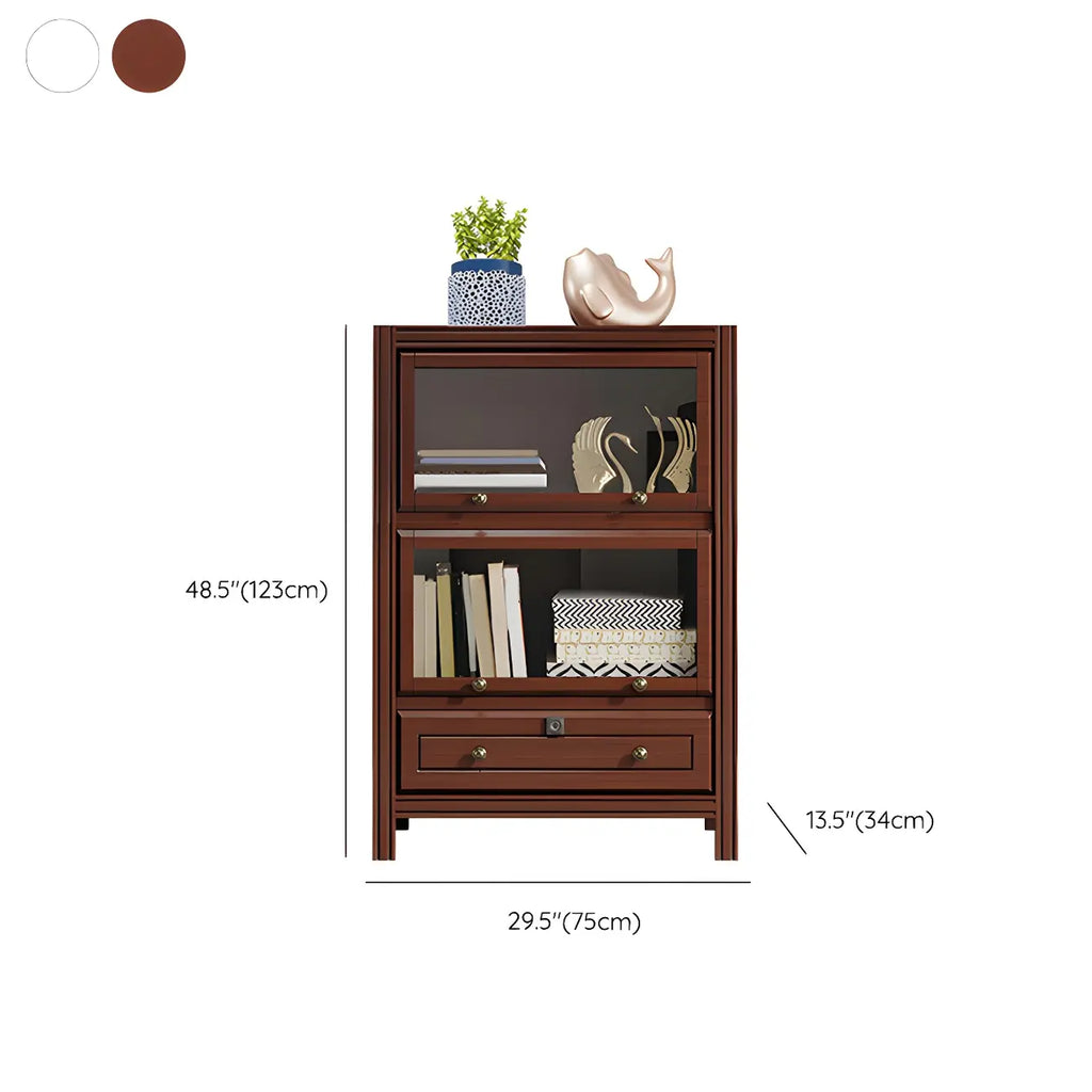 Modish White Wooden Bookcase with Glass Doors
