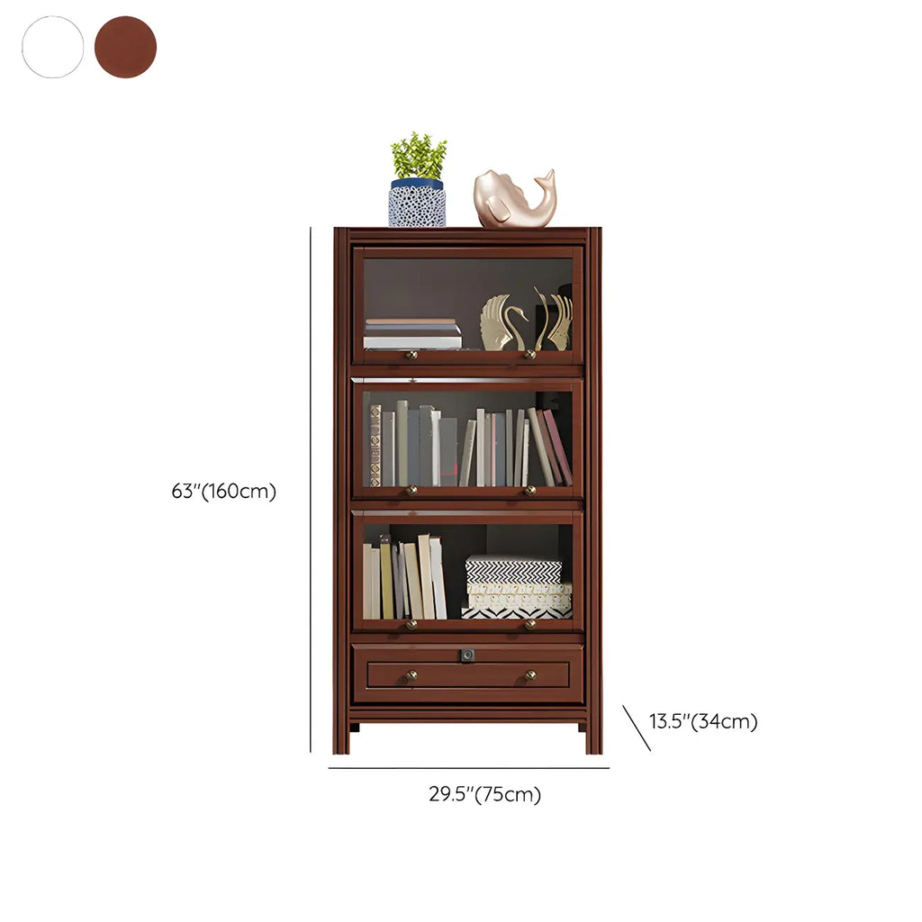 Modish White Wooden Bookcase with Glass Doors
