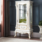 Classic Wood White Glass Door Display Cabinet with Drawer