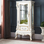 Classic Wood White Glass Door Display Cabinet with Drawer