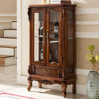 Classic Wood White Glass Door Display Cabinet with Drawer