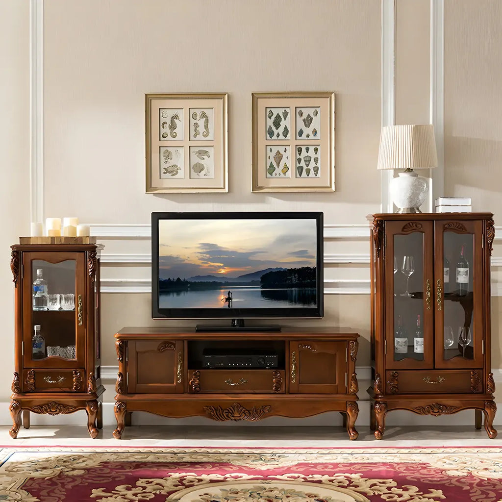 Classic Wood White Glass Door Display Cabinet with Drawer