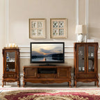 Classic Wood White Glass Door Display Cabinet with Drawer