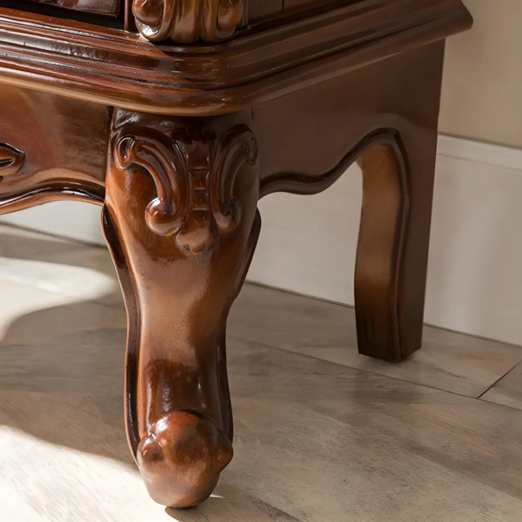 Classic Wood White Glass Door Display Cabinet with Drawer