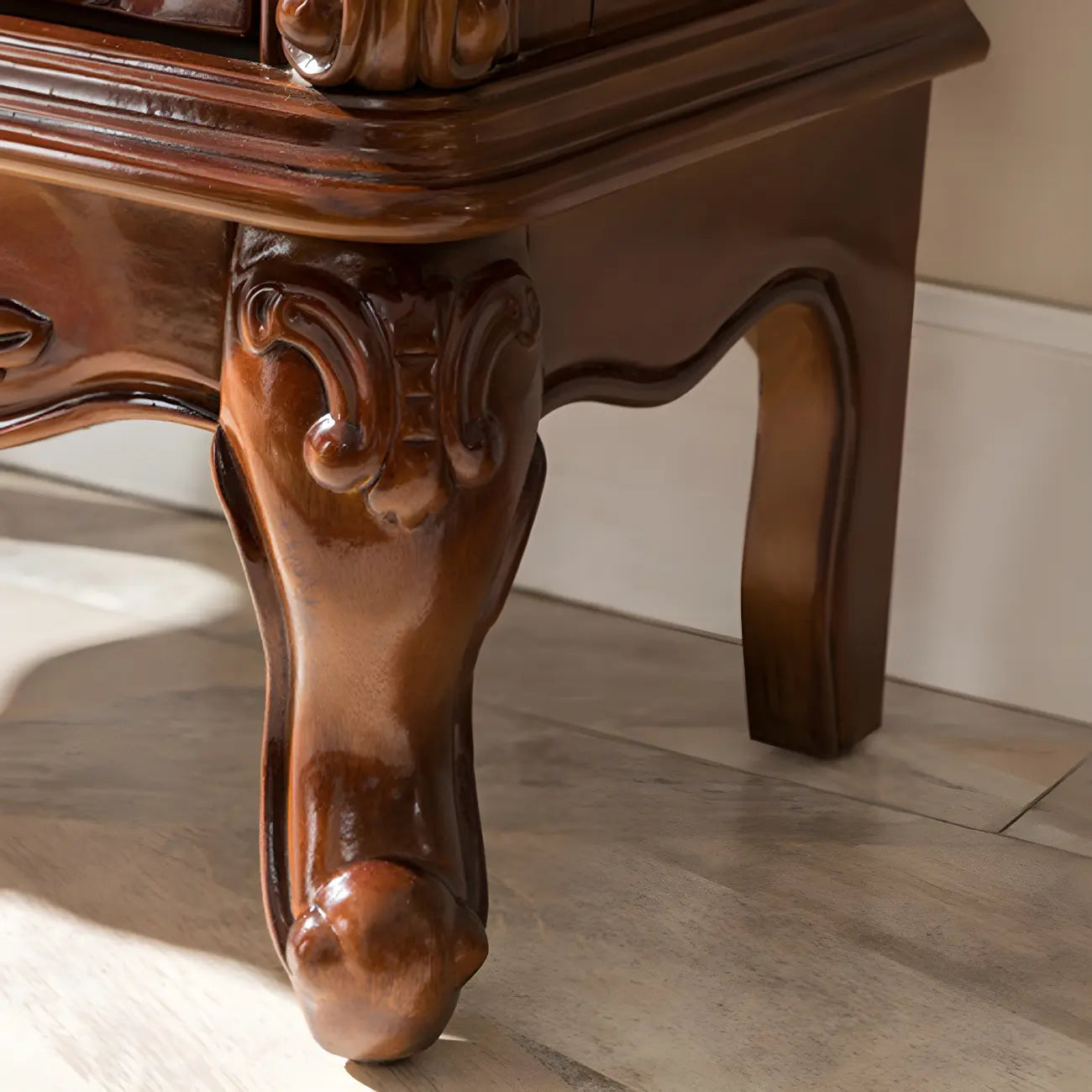 Classic Wood White Glass Door Display Cabinet with Drawer